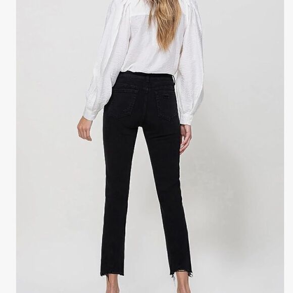 Flying Monkey LANI Black High Rise Clean Cut Fray Hem Crop Jeans NEW - Picture 4 of 16